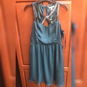 Silver Beaded Teal Mini Dress